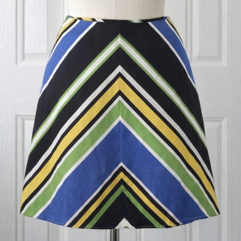 ALEX MARIE Chevron Stripe A‑Line Cotton Skirt Black Blue SIZE 12 Bold Retro